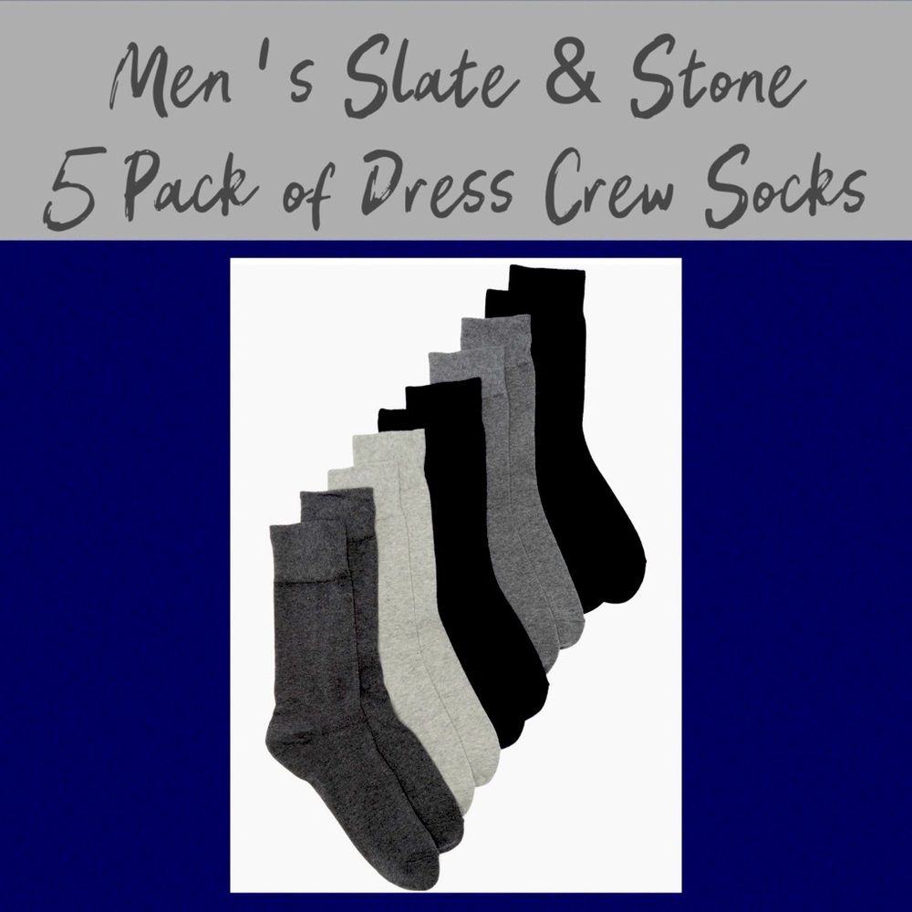 Men’s SLATE & STONE 5 pack Dress Crew Socks NWT- Black and Grays